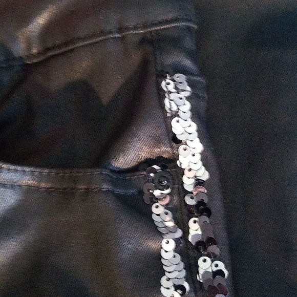 Tractor blu faux leather pants/ jeans size 28 w/ silver sequins at the sides - Picture 3 of 9